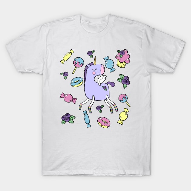 Blueberry Unicorn T-Shirt by crazypangolin